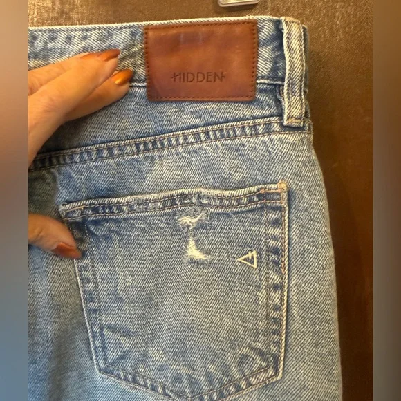 Hidden Los Angeles Denim Asymmetrical Skirt with Frayed Hem EUC sz M no stretch. - Picture 7 of 9